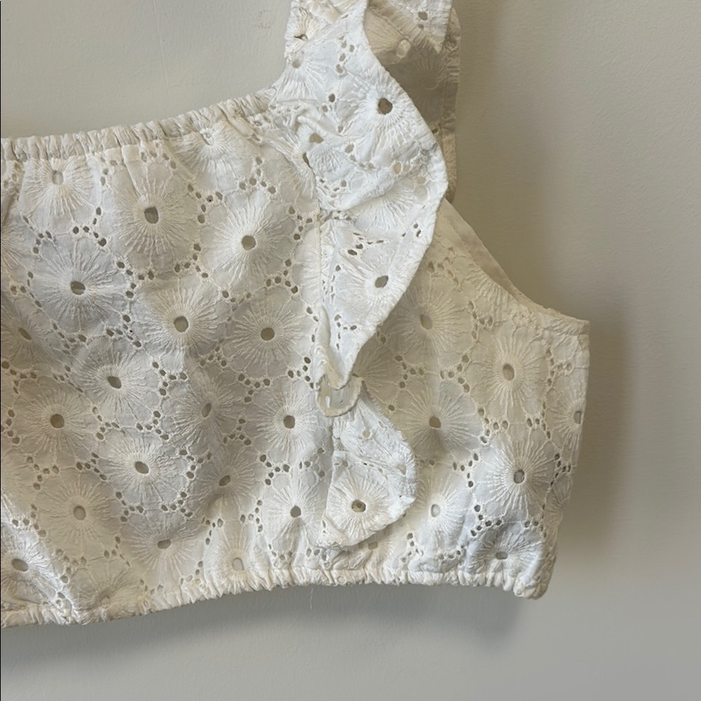 7FAMK Sz XL White Ruffled Square Neck Sleeveless Crop Top • NWT! - Picture 4 of 10